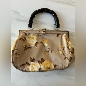 Vintage silk Banana Republic handbag with faux  bamboo handle